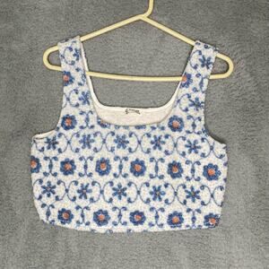 Free People intimately cropped floral fluffy tank lightweight soft blue M